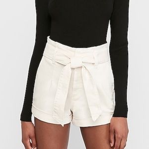 Super High Waisted White Sash Tie Jean Shorts